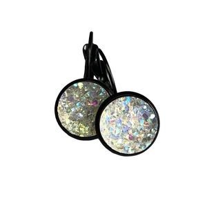 Iridescent Chunky Druzy Black Leverback Earrings